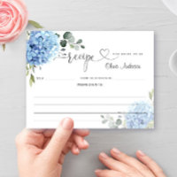 Elegant Blue Hydrangea Bridal Shower Recipe Card