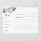 Elegant Blue Hydrangea Bridal Shower Recipe Cards (Front)