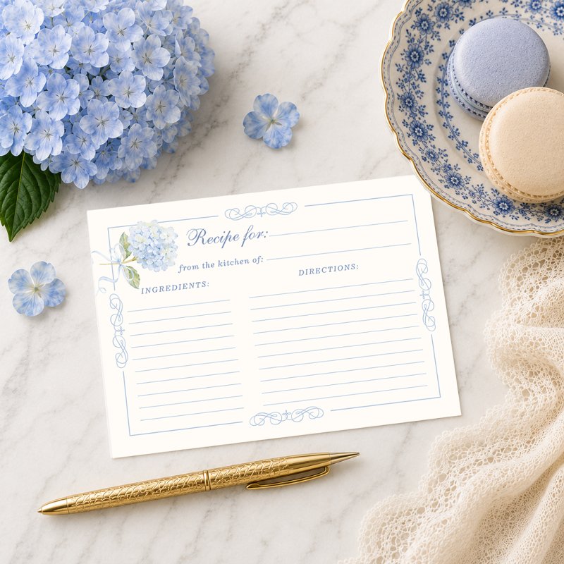 Elegant Blue Hydrangea Bridal Shower Recipe Enclosure Card