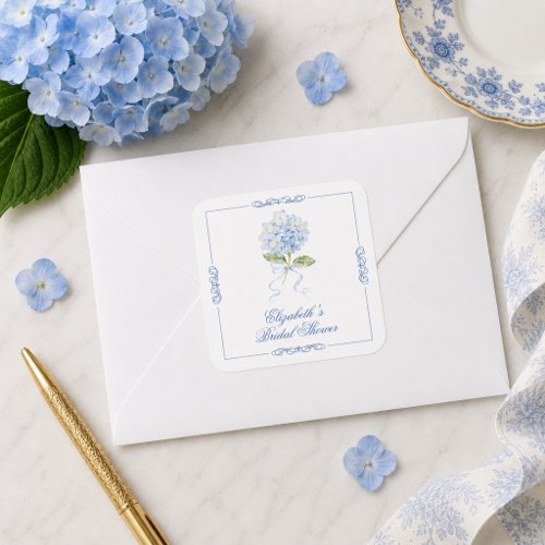 Elegant Blue Hydrangea Bridal Shower Square Sticker