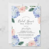 Elegant Blue Hydrangea Bridal Shower Tea Party Invitation (Front)