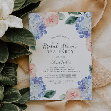 Elegant Blue Hydrangea Bridal Shower Tea Party Invitation