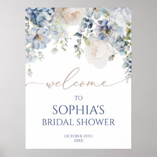 Elegant Blue Hydrangea Bridal Shower Welcome Sign