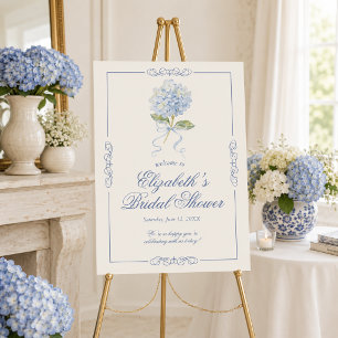 Elegant Blue Hydrangea Bridal Shower Welcome Sign