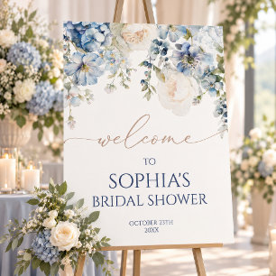 Elegant Blue Hydrangea Bridal Shower Welcome Sign