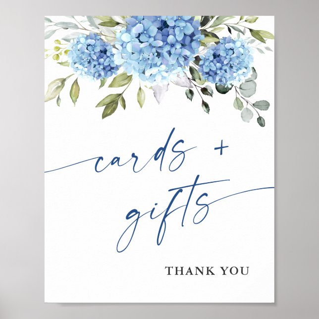 Elegant Blue Hydrangea Cards and Gifts Wedding Poster (Front)