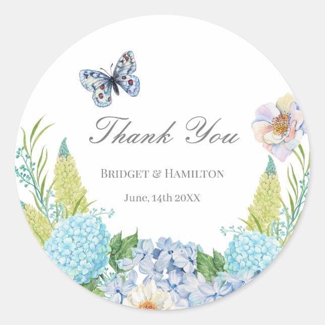 Elegant Blue Hydrangea Classic Round Sticker (Front)