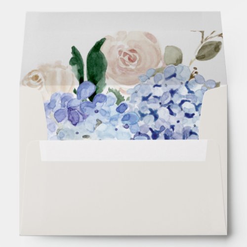 Elegant Blue Hydrangea  Cream Wedding Invitation Envelope