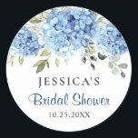 Elegant Blue Hydrangea Eucalyptus Bridal Shower Classic Round Sticker<br><div class="desc">For further customization,  please click the "customize further" link and use our design tool to modify this template. 
If you need help or matching items,  please contact me.</div>