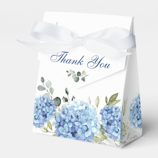 Elegant Blue Hydrangea Eucalyptus Bridal Shower Favor Boxes (Front Side)