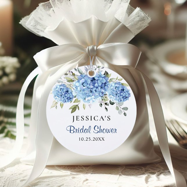 Elegant Blue Hydrangea Eucalyptus Bridal Shower Favor Tags (Creator Uploaded)