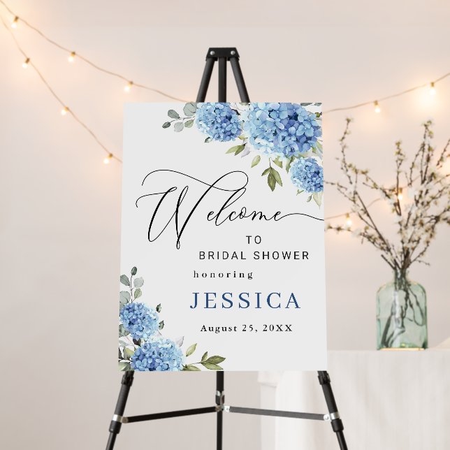 Elegant Blue Hydrangea Eucalyptus Bridal Shower Foam Board (In Situ (Stand))
