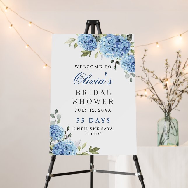 Elegant Blue Hydrangea Eucalyptus Bridal Shower Foam Board (In Situ (Stand))