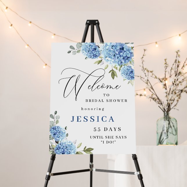 Elegant Blue Hydrangea Eucalyptus Bridal Shower Foam Board (In Situ (Stand))