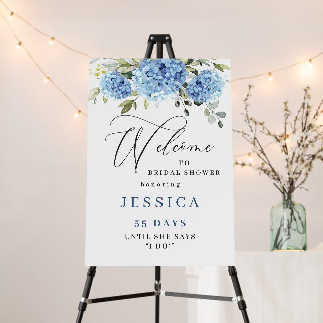 Elegant Blue Hydrangea Eucalyptus Bridal Shower Foam Board (In Situ (Stand))