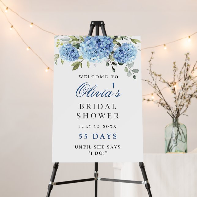 Elegant Blue Hydrangea Eucalyptus Bridal Shower Foam Board (In Situ (Stand))