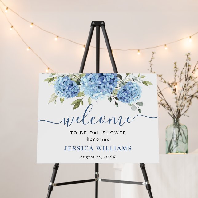 Elegant Blue Hydrangea Eucalyptus Bridal Shower Foam Board (In Situ (Stand))