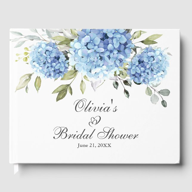 Elegant Blue Hydrangea Eucalyptus Bridal Shower Guest Book (Front)