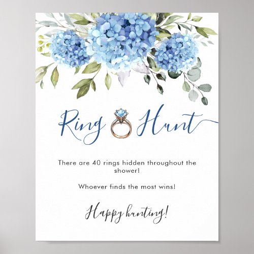 Elegant Blue Hydrangea Eucalyptus Bridal Shower Poster