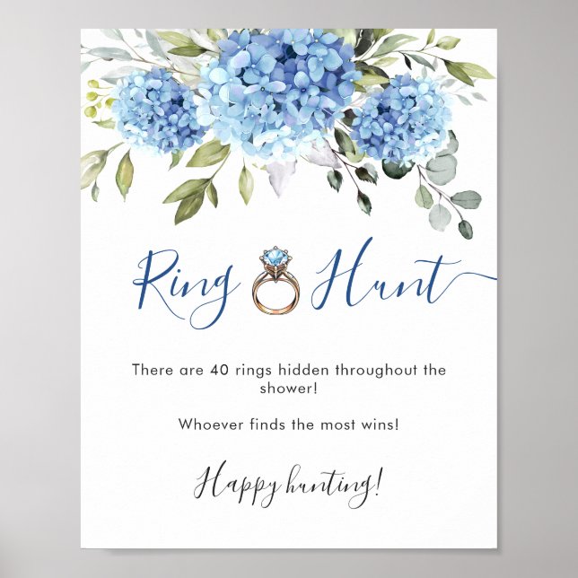 Elegant Blue Hydrangea Eucalyptus Bridal Shower Poster (Front)