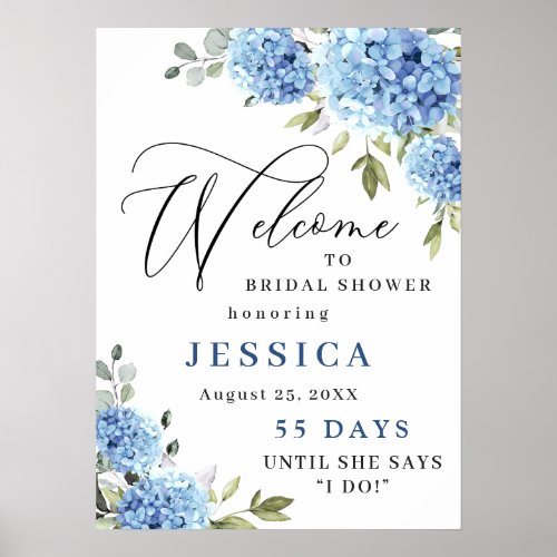 Elegant Blue Hydrangea Eucalyptus Bridal Shower Poster