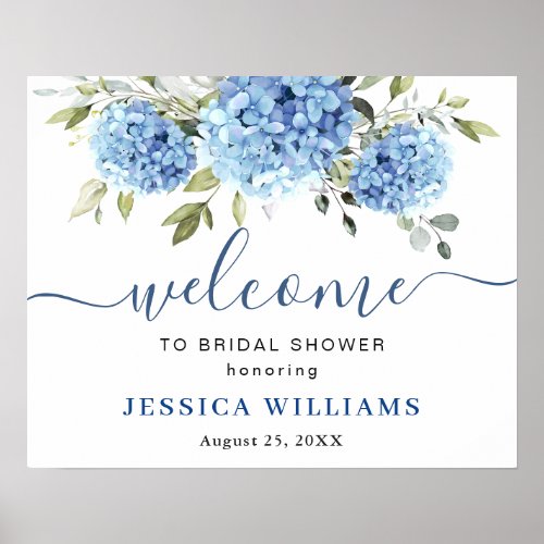 Elegant Blue Hydrangea Eucalyptus Bridal Shower Poster