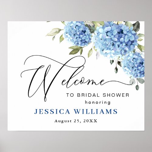 Elegant Blue Hydrangea Eucalyptus Bridal Shower Poster