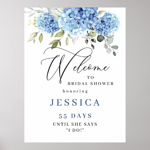 Elegant Blue Hydrangea Eucalyptus Bridal Shower Poster