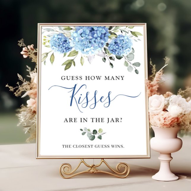 Elegant Blue Hydrangea Eucalyptus Bridal Shower Poster (Creator Uploaded)