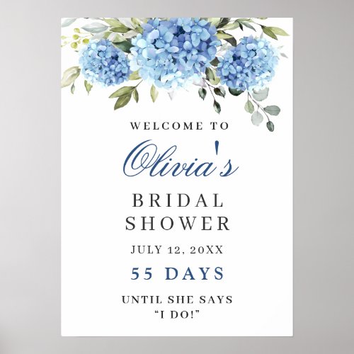 Elegant Blue Hydrangea Eucalyptus Bridal Shower Poster