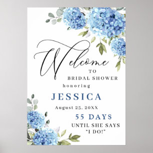 Elegant Blue Hydrangea Eucalyptus Bridal Shower Poster