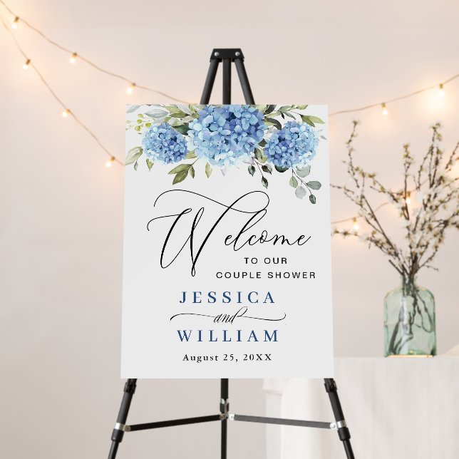 Elegant Blue Hydrangea Eucalyptus Couple Shower Foam Board (In Situ (Stand))