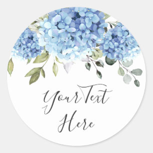 Elegant Blue Hydrangea Eucalyptus Custom Classic Round Sticker