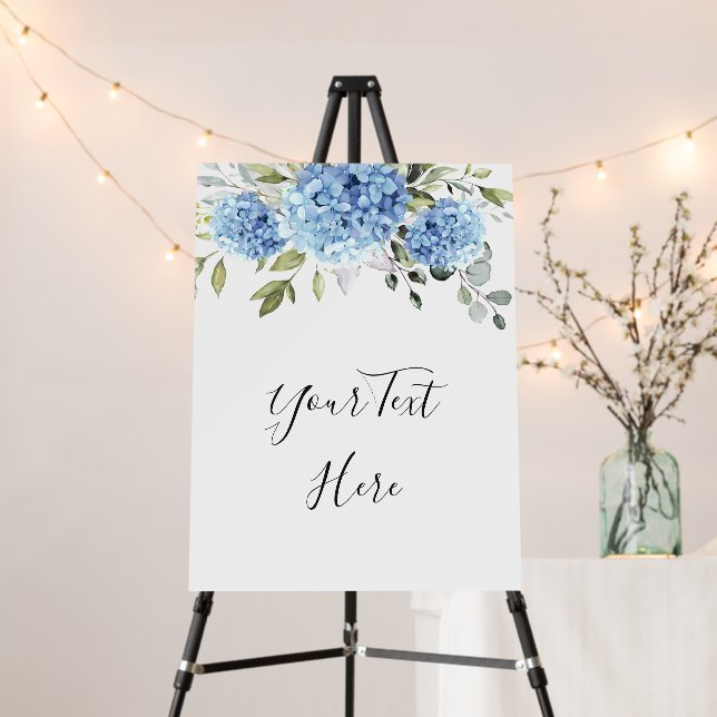 Elegant Blue Hydrangea Eucalyptus Custom Message Foam Board (In Situ (Stand))