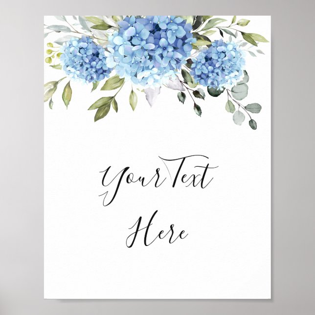 Elegant Blue Hydrangea Eucalyptus Custom Sign (Front)