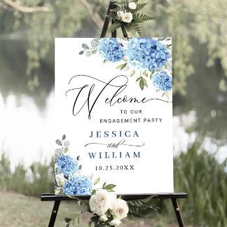 Elegant Blue Hydrangea Eucalyptus ENGAGEMENT PARTY Foam Board