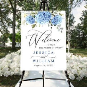 Elegant Blue Hydrangea Eucalyptus Engagement Party Foam Board