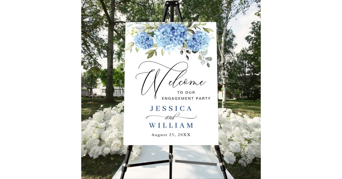 Elegant Blue Hydrangea Eucalyptus Engagement Party Foam Board