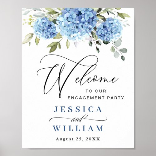 Elegant Blue Hydrangea Eucalyptus Engagement Party Poster