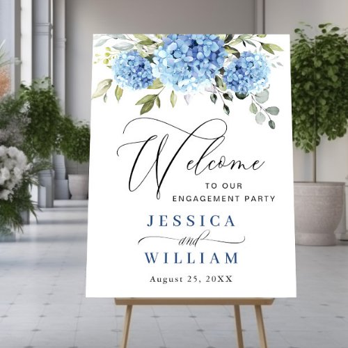 Elegant Blue Hydrangea Eucalyptus Engagement Party Poster