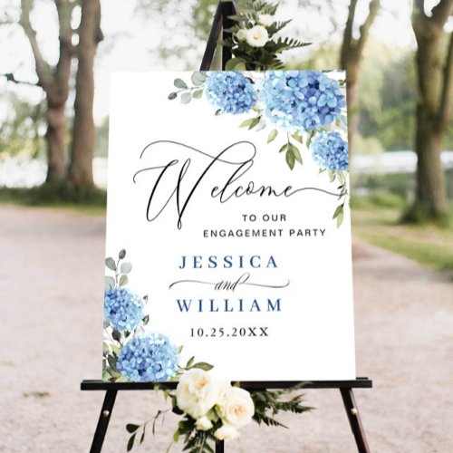 Elegant Blue Hydrangea Eucalyptus Engagement Party Poster