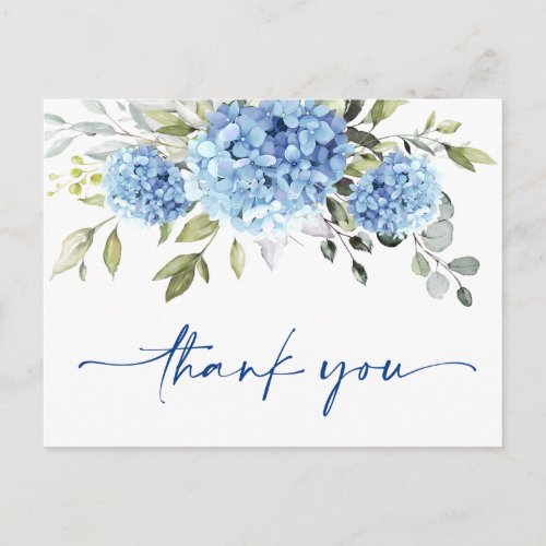 Elegant Blue Hydrangea Eucalyptus Flower Thank You Postcard