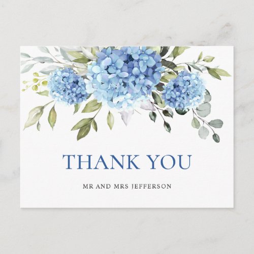 Elegant Blue Hydrangea Eucalyptus Flower Thank You Postcard