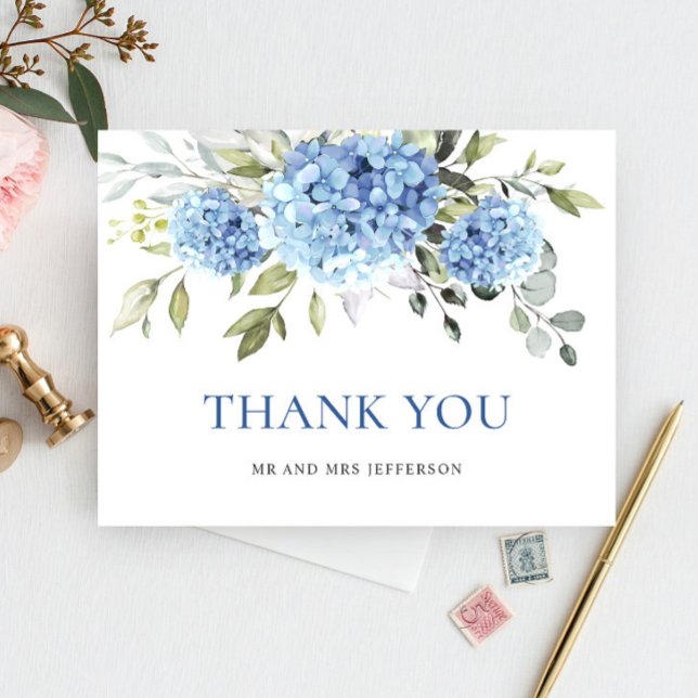 Elegant Blue Hydrangea Eucalyptus Flower Thank You Postcard (Creator Uploaded)