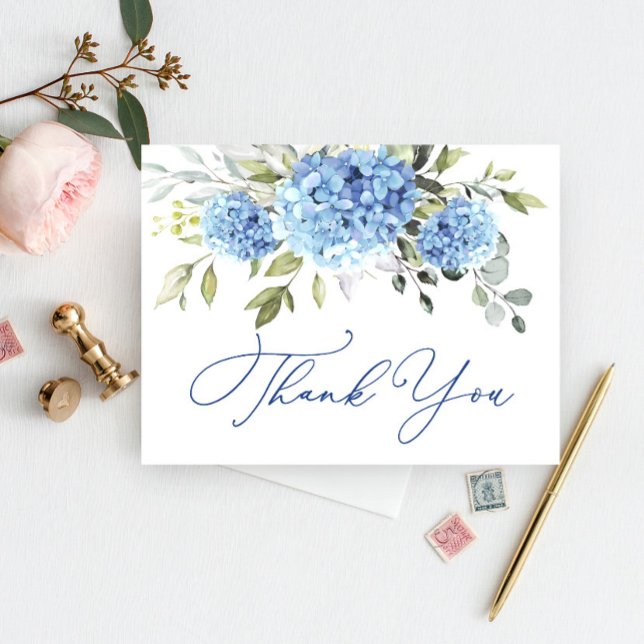 Elegant Blue Hydrangea Eucalyptus Flower Thank You Postcard (Creator Uploaded)