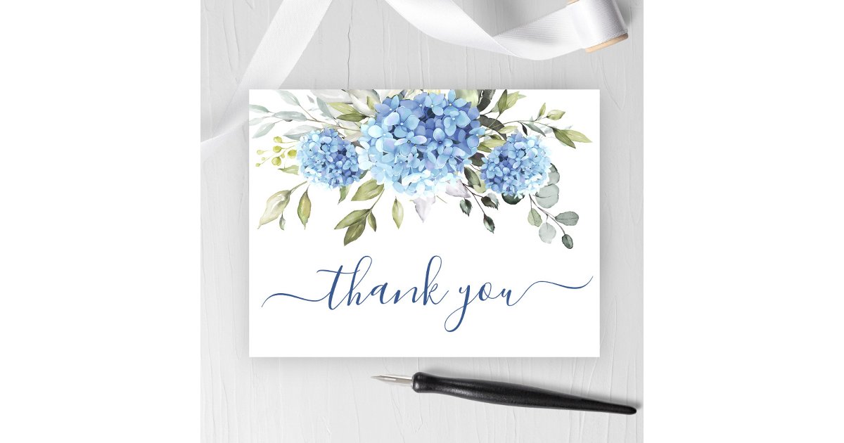 Elegant Blue Hydrangea Eucalyptus Flower Thank You Postcard | Zazzle