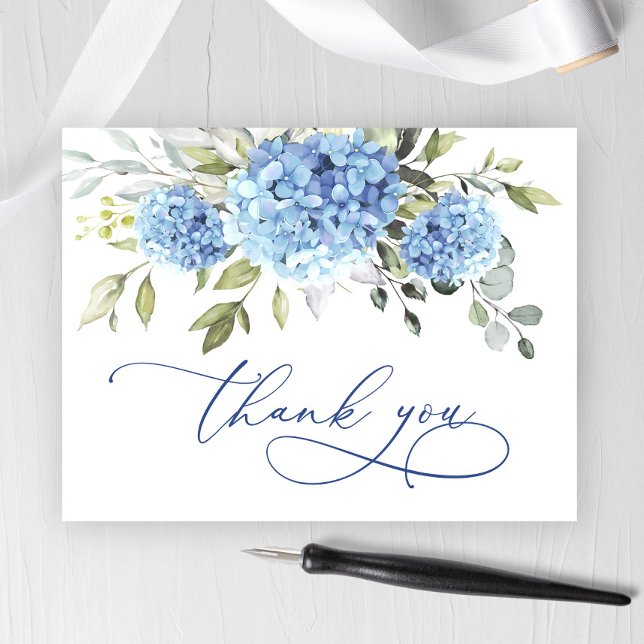 Elegant Blue Hydrangea Eucalyptus Flower Thank You Postcard (Creator Uploaded)