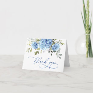 Elegant Blue Hydrangea Eucalyptus Flowers Simple Letterpress Thank You Card