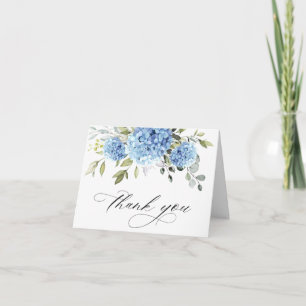 Elegant Blue Hydrangea Eucalyptus  Flowers Simple  Letterpress Thank You Card