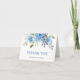 Elegant Blue Hydrangea Eucalyptus  Flowers Simple  Letterpress Thank You Card